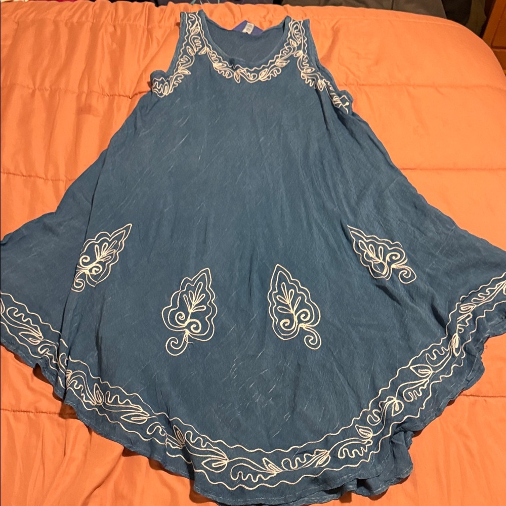 TS Women Blue Embroidered Sleeveless Dress